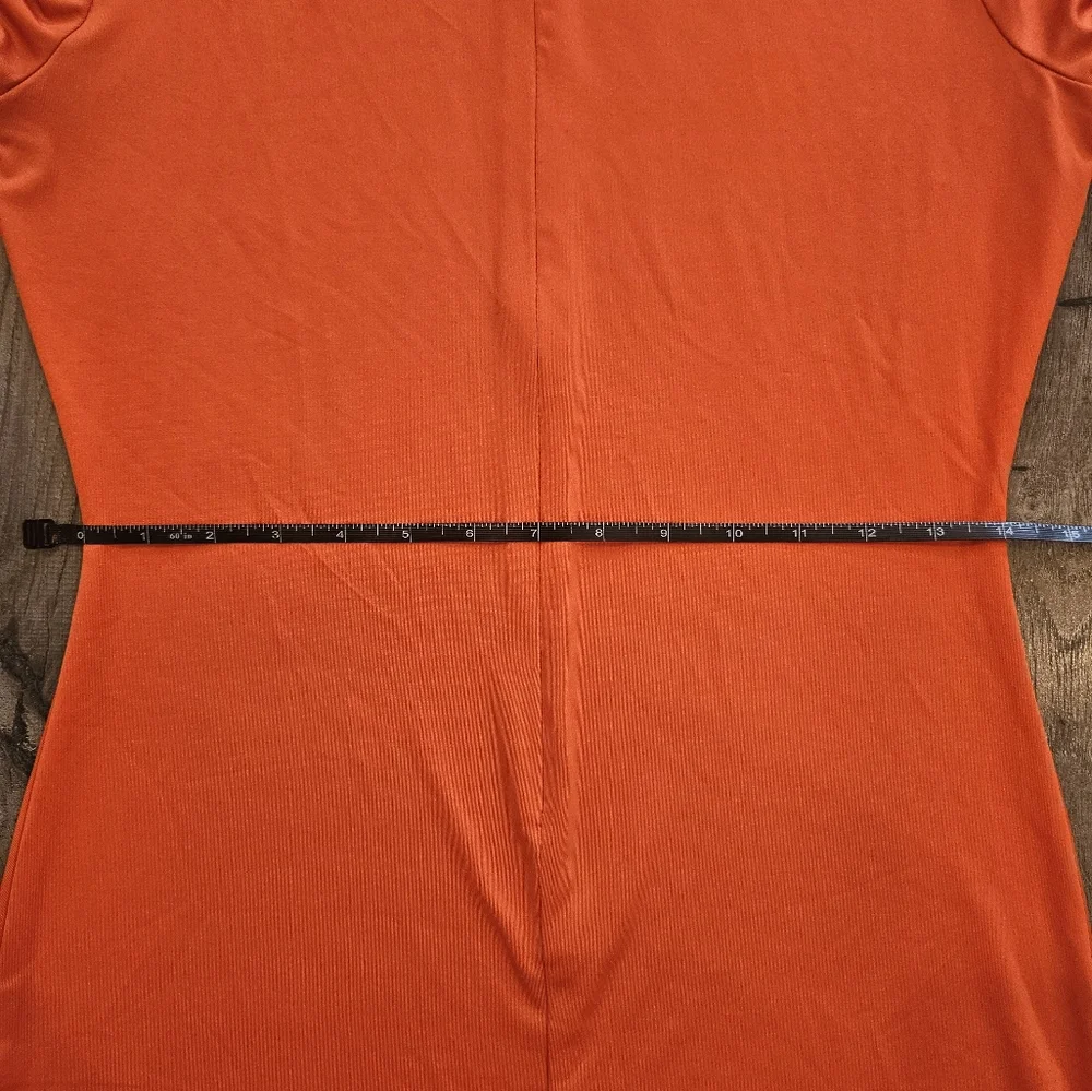 Women's szL Elegant Orange Zippered Midi Dress Body Hugging Fall Festival Career